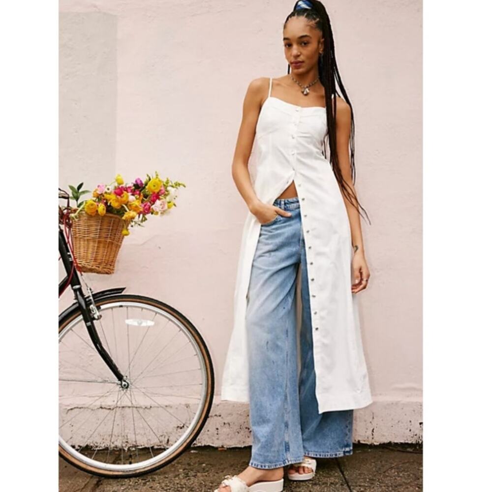 NWOT Free People Just Jill White Denim Maxi Button Down Dress Small